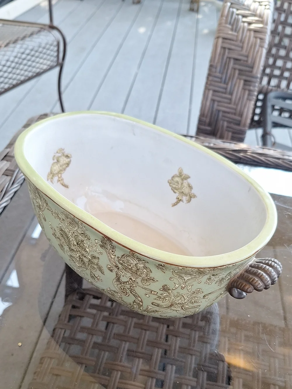 Vintage Porcelain footbath planter, classical Chinoiserie toile design